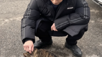 "고양이가 고양이를 쓰다듬네" 신하균X길냥이 '무해한 힐링 투샷'..정호명 SNS