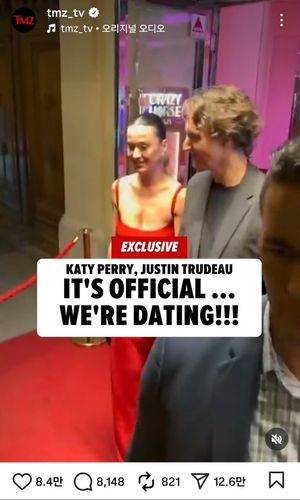 프랑스 파리 공연장에서 손잡고 나오는 페리와 트뤼도[TMZ 인스타그램 캡처. 재판매 및 DB 금지]