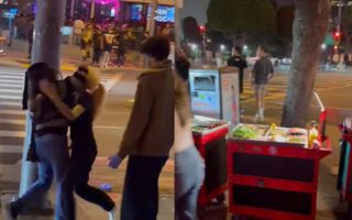 "핫도그 명당 자리 내꺼"…미 불법 노점상들, 길바닥 나뒹굴며 아귀다툼