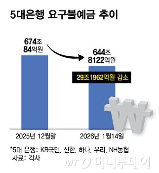 5대은행 요구불예금 추이/그래픽=김다나