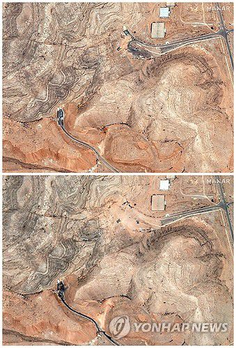 미국 공습 전인 20일과 이후인 22일 촬영된 이스파한 핵시설 위성사진 [로이터 연합뉴스. 막사르테크놀로지 제공. 재판매 및 DB 금지]