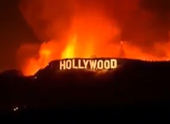 올 1월 미국 로스앤젤레스(LA)에 대형 산불이 발생한 당시 유포된 할리우드(Hollywood) 표지판 화재 영상 일부. 조작된 영상으로 밝혀져 엑스가 “이것은 사실이 아니다”라는 추가 설명을 달아뒀다. 엑스 갈무리