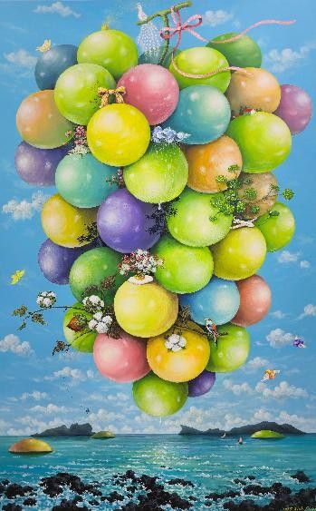 지오최, <The Dream Harmony>, 2025, Acrylic, ink on Hanj, 128x79cm