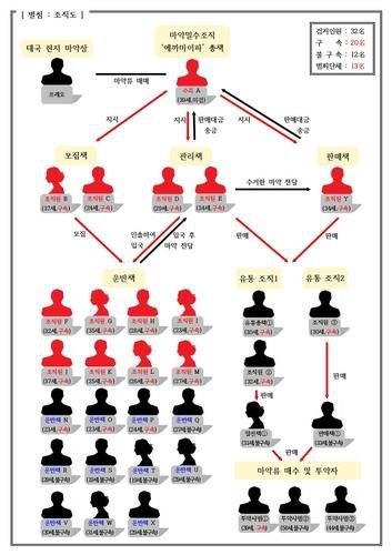 마약밀수범죄 조직도(2023년)[평창경찰서 제공. 재판매 및 DB 금지]