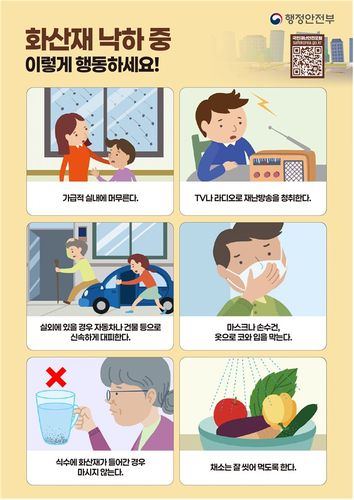 화산재 낙하 중 행동요령[행안부 제공]