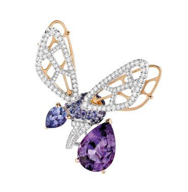 보라색 사파이어, 자수정, 탄자나이트가 세팅된 브로치. [사진 쇼메]