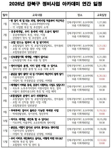 강북구 정비사업 아카데미 일정[강북구 제공. 재판매 및 DB 금지]