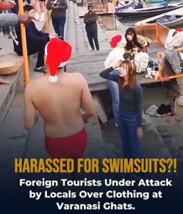 일본인 관광객들이 인도 갠지스강을 찾았다가 괴롭힘을 당한 영상이 논란이다. [사진 엑스 캡처]