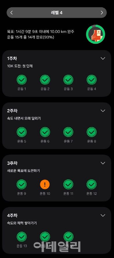 갤럭시워치8 ‘러닝코치’ 레벨4 커리큘럼