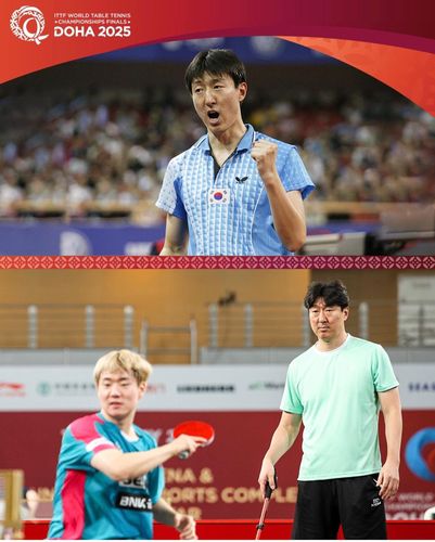 선수 시절의 오상은 감독(위)과 도하 대회에 출전한 오준성(아래 왼쪽)[ITTF 인스타그램 캡처. 재판매 및 DB 금지]