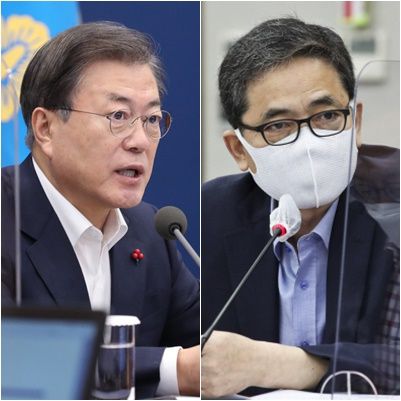 문재인 대통령(왼쪽)과 곽상도 국민의힘 의원. [연합]