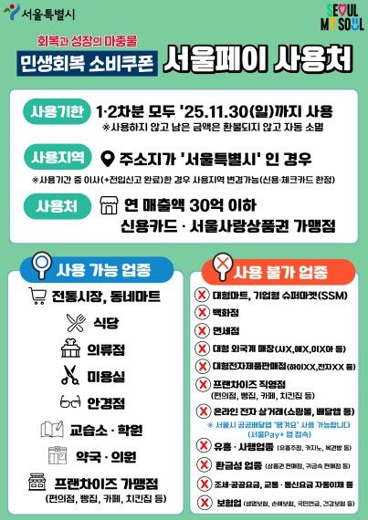 민생회복 소비쿠폰 서울페이 사용처 안내. 사진 서울시