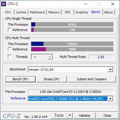 4코어 8스레드 구성의 인텔 코어 i7-2600K와 비교 시 싱글 스레드는 더 앞서고 멀티 스레드는 뒤처지는 것으로 확인됐다.