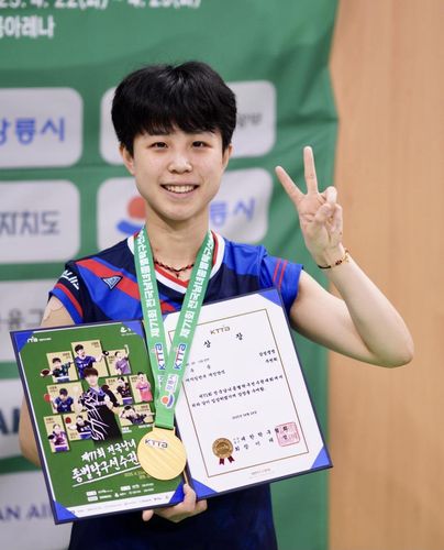 종별탁구선수권 여자단식에서 우승한 주천희[촬영 이동칠]