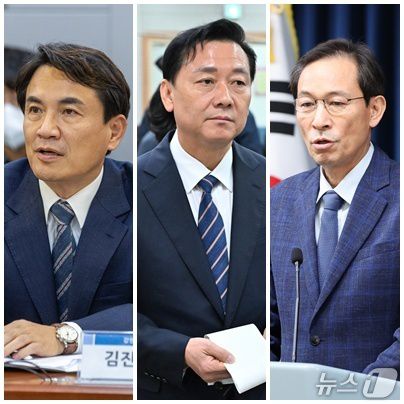 6월 3일 치러지는 제9회 전국동시지방선거 강원지사 선거 후보군으로 분류되는 김진태 현 지사(사진 왼쪽), 이광재 전 지사(사진 가운데), 우상호 청와대 정무수석.(뉴스1 DB)