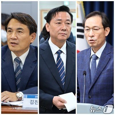 왼쪽부터 김진태 강원도지사, 이광재 전 지사, 우상호 전 청와대 정무수석.(자료사진)/뉴스1 DB