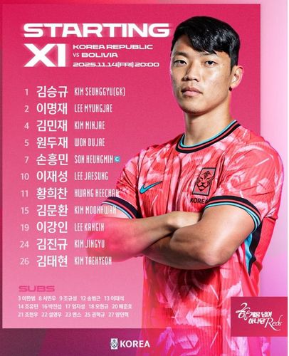 볼리비아전 선발 명단[대한축구협회 SNS 캡처. 재판매 및 DB 금지]