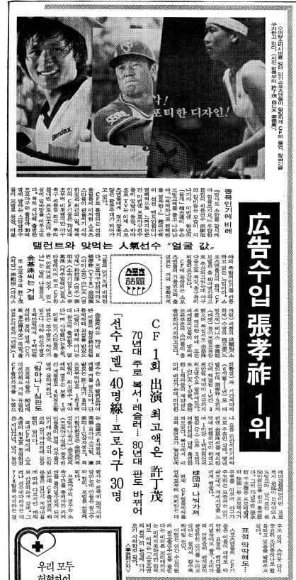 광고수입 1위 장효조. 1983년 8월 12일자.