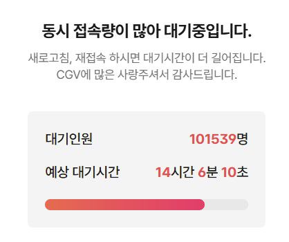 '영화 6천원 할인권' 신청자 폭주CGV 공식 누리집 접속화면 갈무리.