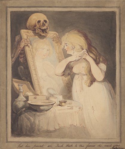 쇼펜하우어는 허영심에 대해 “직접적으로 전혀 존재하지 않는 것을 존재하는 것으로 평가하는 어리석음”이라고 평가했다. 반면 니체는 허영심을 인간의 속내를 감춰주는 ‘영혼의 피부’라며 긍정적 역할도 강조했다. 위쪽 사진은 오스트리아 화가 요한 미하엘 로트마이어가 그린 ‘신앙의 우화―신앙으로 정복된 악마와 허영심’(1714년), 아래 사진은 영국 화가 토머스 롤런드슨의 그림 ‘허영심을 바라보는 죽음’(1800년경). 사진 출처 위키미디어