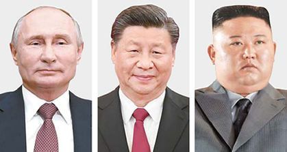 바이든 당선인이 민주주의를 위한 정상회의를 주최할 경우 반(反)민주주의 국가인 러시아, 중국, 북한은 초대받지 못할 것이라고 폴리티코는 전했다. (왼쪽부터) 블라디미르 푸틴 러시아 대통령, 시진핑 중국 국가주석, 김정은 북한 국무위원장. [중앙포토]