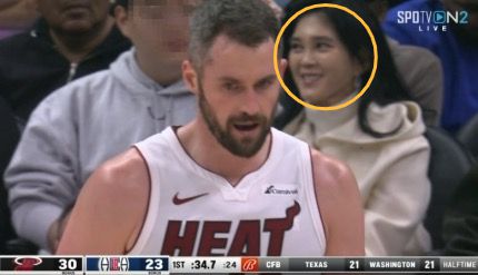 호텔신라 이부진 사장이 미국 NBA 카메라에 잡혔다. 사진|SPOTV 캡처