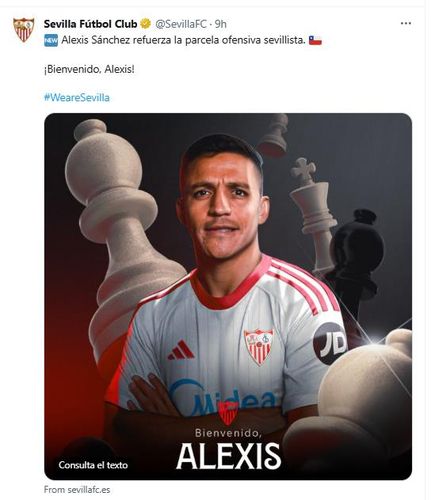 알렉시스 산체스의 영입을 발표한 세비야.[세비야 구단 SNS. 재판매 및 DB 금지]