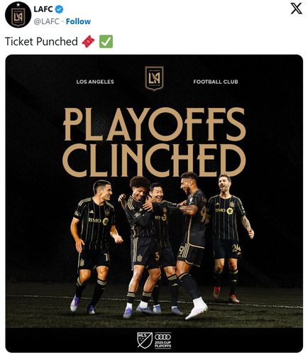 MLS 플레이오프 진출을 확정한 LAFC [LAFC 인스타그램 캡처. 재판매 및 DB 금지]