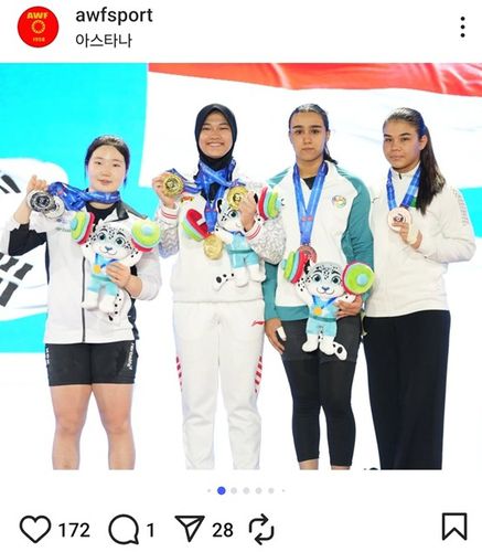 김한결, 아시아유소년역도선수권 여자 77㎏급 2위[아시아역도연맹 인스타그램 캡처. 재판매 및 DB 금지]