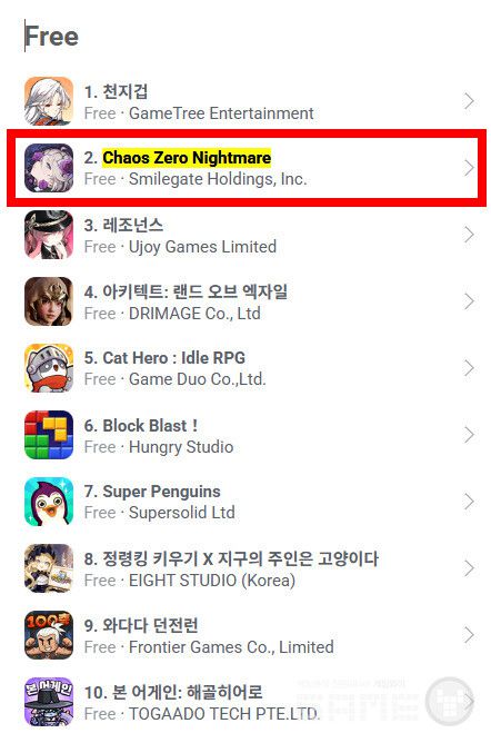 23일 현재 애플 무료 2위를 기록 중이다