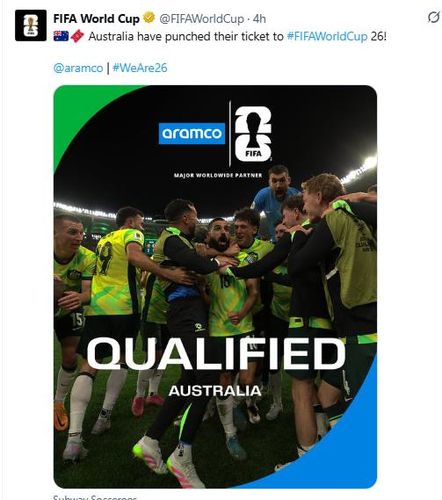 호주의 북중미 월드컵 본선 진출 소식을 전한 FIFA.[FIFA 월드컵 SNS. 재판매 및 DB 금지]