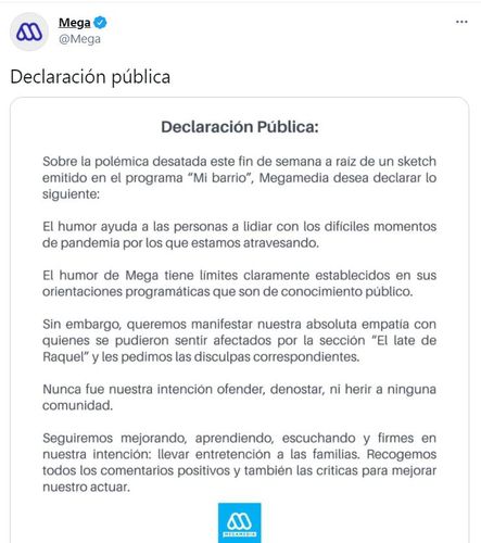 칠레 메가TV의 사과문