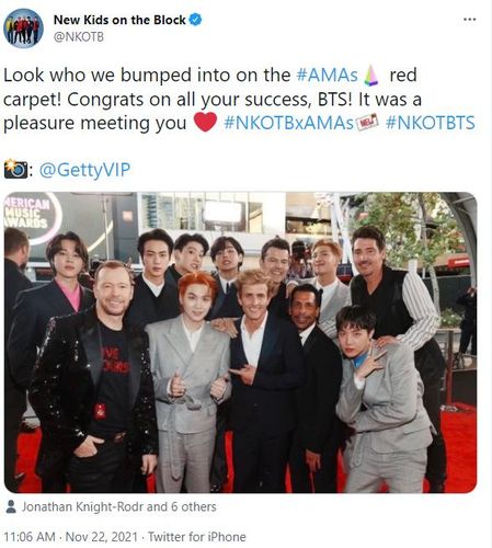 뉴 키즈 온 더 블록과 방탄소년단(BTS)[뉴 키즈 온 더 블록 공식 트위터 캡처. 재판매 및 DB 금지]