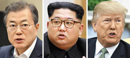 (왼쪽부터)문재인 대통령, 김정은 북한 노동당 위원장, 도널드 트럼프 미국 대통령
