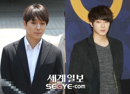 ‘버닝썬 게이트’ 관련 인물들과 함께 집단 성폭행을 저질러 실형을 선고 받고 그룹 FT아일랜드에서 탈퇴한 최종훈(왼쪽)과 같은 그룹으로 활동하며 그에게 주소지를 제공했다는 의혹을 받는 최민환.