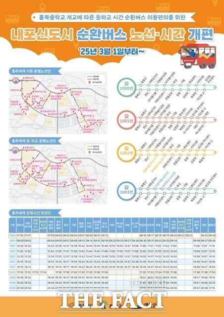 충남도는 다음 달 1일부터 학교 개학에 따라 학생들의 통학 편의를 돕기 위해 내포신도시 순환버스 노선과 시간을 일부 개편 운행한다. /충남도