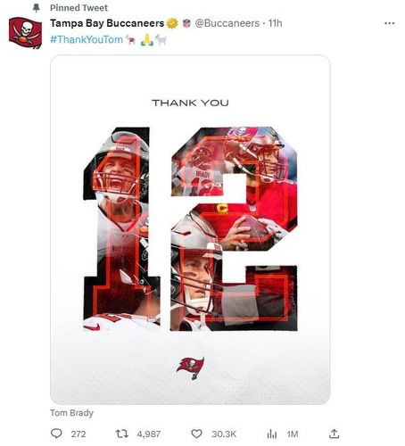 브래디에게 작별 인사를 한 탬파베이 구단[탬파베이 버커니어스 트위터 캡처. 재판매 및 DB 금지]