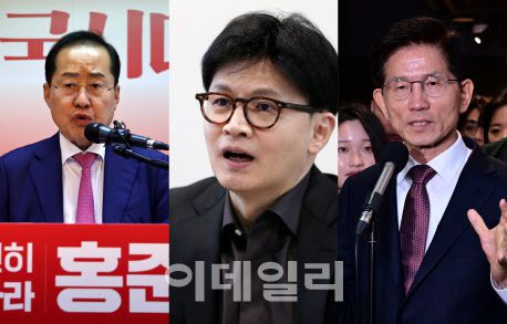 왼쪽부터 홍준표·한동훈·김문수 국민의힘 대선 예비 후보(사진 = 이데일리)