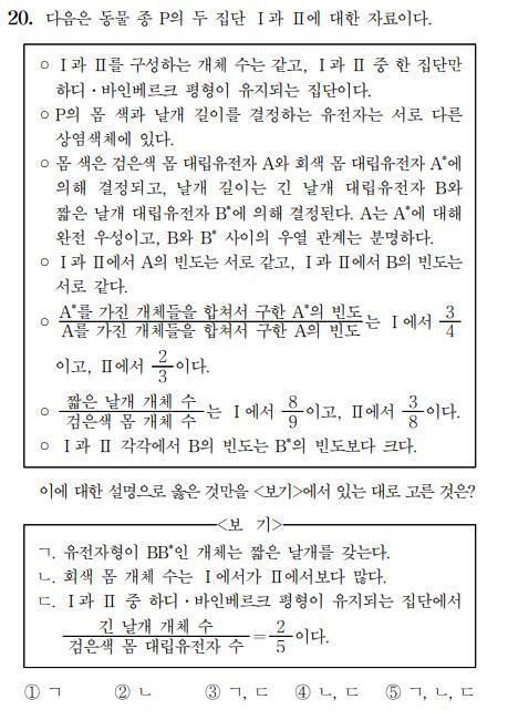 '출제오류' 논란이 제기된 2022학년도 수능 생명과학Ⅱ 20번 문항.