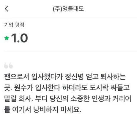 대도서관의 회사 '엉클대도' 리뷰. 사진='잡플래닛' 화면 캡처.