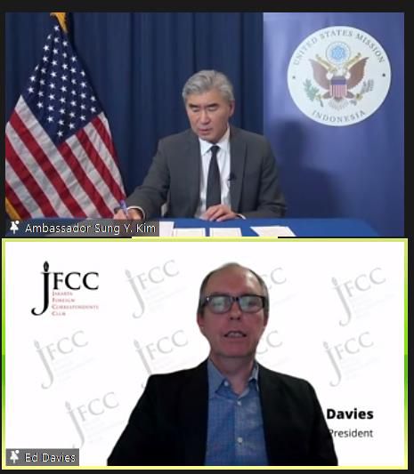 자카르타 외신기자클럽(JFCC) 화상 간담회 초청된 성 김[자카르타=연합뉴스]