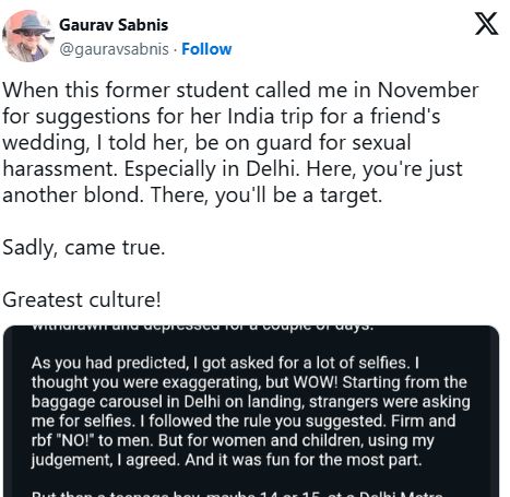 지난 16일, 미국 스티븐스공과대학의 인도계 교수가 자신의 제자가 보낸 메시지를 엑스에 공개했다. 엑스 캡처