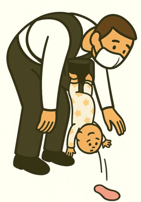 아기띠를 느슨하게 장착한 채 갑자기 허리를 숙이면 추락사고 발생할 수 있다. 한국소비자원 제공