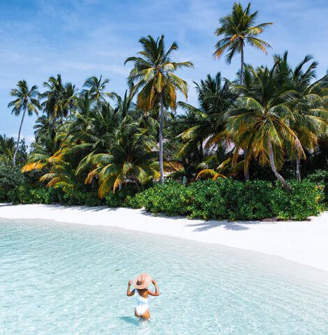 W 몰디브 해안에서 시간을 보내는 투숙객.