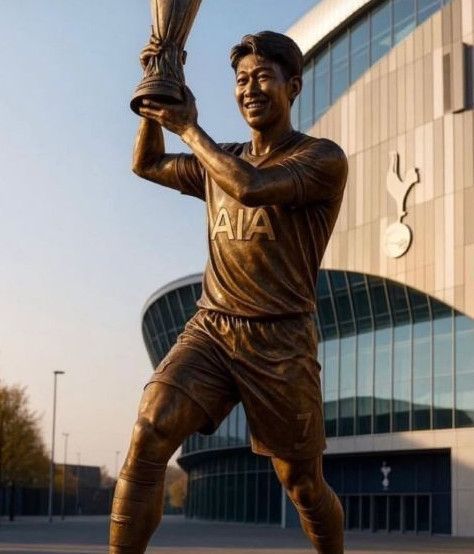 AI로 제작된 손흥민 동상 이미지. 토트넘 홋스퍼 선수들 사이에서 스타디움 앞에 손흥민의 동상을 세우자는 제안까지 나와 화제를 모은 바 있다. (사진 = 인스타그램 캡처)