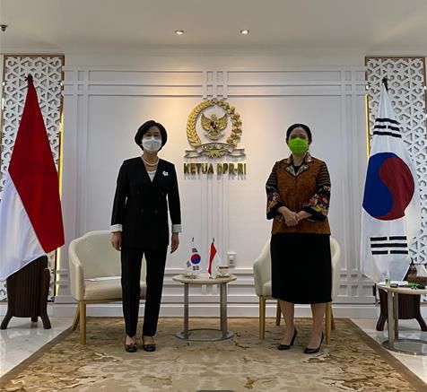 김상희 부의장, 인니 첫 女하원의장과 "CEPA 비준 노력"[주인도네시아 한국대사관 제공]