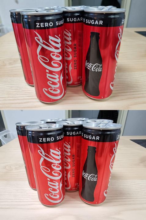 갤럭시S21로 촬영한 코카콜라 캔(위). 갤럭시S21 울트라로 촬영한 코카콜라 캔(아래).