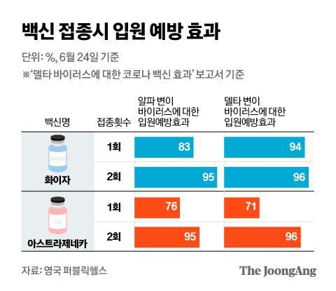 백신 접종시 입원 예방 효과. 그래픽 김은교 기자