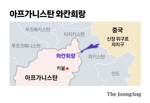 아프가니스탄 와칸회랑. 그래픽=김영옥 기자 yesok@joongang.co.kr