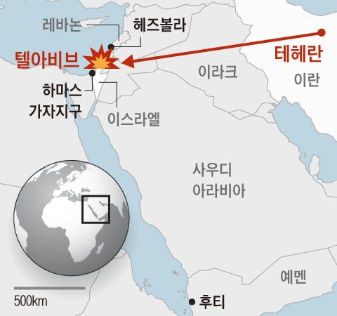 2024년 10월 1일 이란의 대이스라엘 미사일 공격 지도. /그래픽=양진경